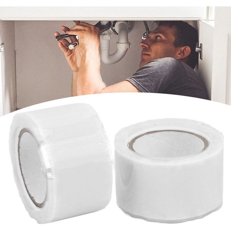 Vendu par lot de 2 rouleaux (2,5 x 150 cm). Ruban silicone auto-fondant, ruban de réparation de tuyaux, ruban silicone haute résistance et étanche, ruban blanc pour la réparation des fuites de tuyaux. (1/5)