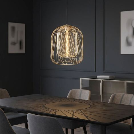 Pendelleuchte Hängelampe Deckenleuchte Esszimmerlampe Metall sandfarben D 35 cm (1/5)