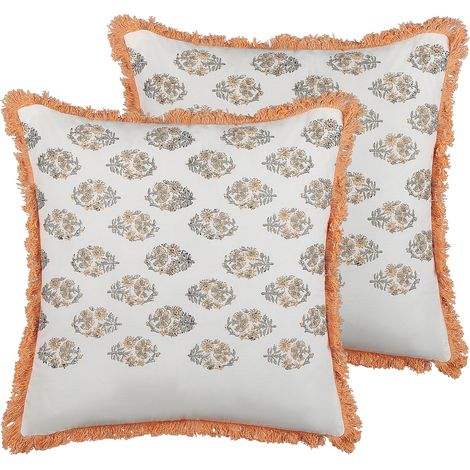 Conjunto de 2 cojines de algodón blanco naranja gris 45 x 45 cm a mano Sativus (1/5)
