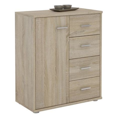 Idimex – Buffet salle à manger Oscar 60 cm en panneaux de particules mélaminés – Coloris chêne sonoma – 4 tiroirs pour rangement efficace (1/4)
