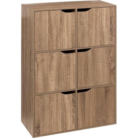 Meuble modulable 6 compartiments – Effet bois naturel – 6 portes – Rangement pratique et décoratif – Salon, bureau ou chambre (1/4)