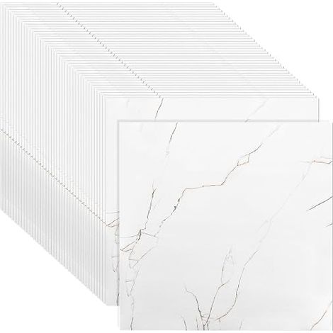 40 Adhesive PVC Floor Tiles 30 x 30 cm, White Marble Effect Vinyl Coating for 3.6 m², Waterproof Self-Adhesive Tiles for Renovation Bathrooms, Kitchens & Rentals (1/5)
