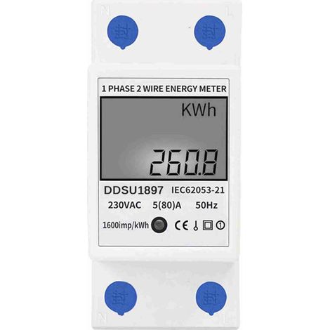 Compteur d'énergie électrique numérique, monophasé, rail DIN, électricité, un fil, deux fils, multifonction (1/5)