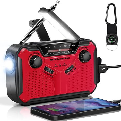 Tragbares Solarradio, Notfall-Wetterradio, 2500 mAh, Handkurbelradio mit AM/FM, Dynamoradio, Telefonaufladung mit LED-Licht, SOS-Alarm, USB-Kabel für Wandern und Camping (1/5)