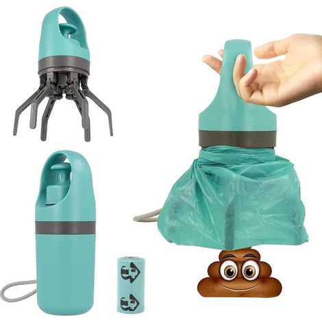 Ramasse-crottes portable et sans contact pour chiens de petite, moyenne et grande taille, avec 15 sacs et un récipient à déchets étanche.-AquaForge (1/5)