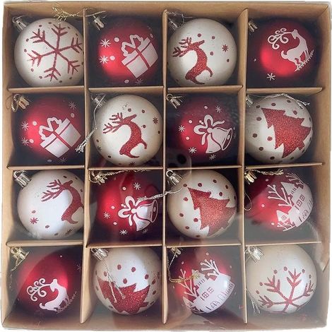 Boule de Noel Decoration Sapin Noel,16PC Decoration Noel Sapin Incassable, Boule de Noel Blanche et Rouge Décoration Sapin de Noel (1/5)