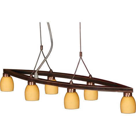 Suspension loft cuivre 6xG9 abat-jours jaunes Dakota