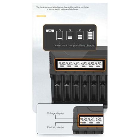 Chargeur 18650 12 emplacements pour piles AA/AAA nickel-hydrure métallique/lithium, intelligent, universel, avec écran, prise US (1/4)
