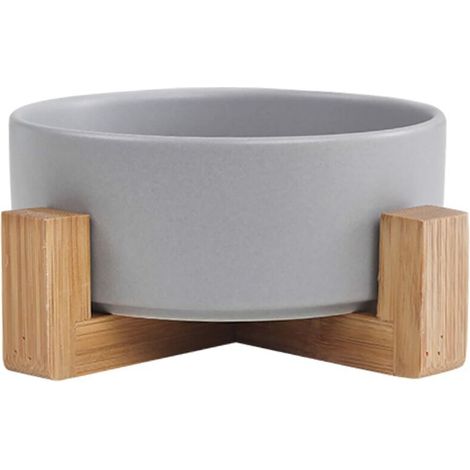 Bol pour chat et chien - Bol pour chat et chiot Bol pour chat avec cadre en bambou élégant (gris) (1/5)