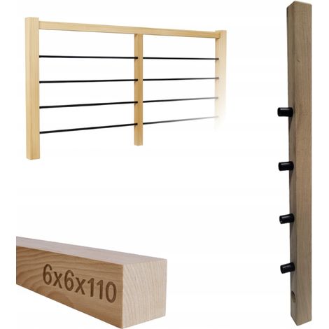 Poteau en bois - 6 x 6 x 110 cm - Chêne - Installation facile - Idéal pour balustrades et clôtures