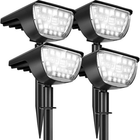 Spots solaires extérieurs, lampes solaires de jardin, 32 lampes solaires étanches Led Ip65, 3 niveaux de luminosité, pour jardin, paysage extérieur, allée de jardin (pack de 4 blancs) (1/5)