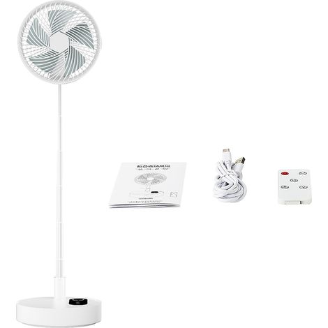 Ventilateur de bureau pliable de 21 cm avec télécommande, veilleuse, écran tactile, USB portable, batterie 10 000 mAh, oscillation à 120°, câble de 1,5 m (1/4)