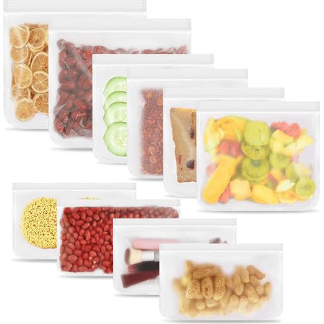 Ziplock Reusable Food Storage Bags Gallon Freezer Bags 10 Pack Reusable Sandwich Snack Bags - Silicon Reusable Silicone Bags for Vegetable Meat Cheese Food Storage Zip Lock Bags (1/5)