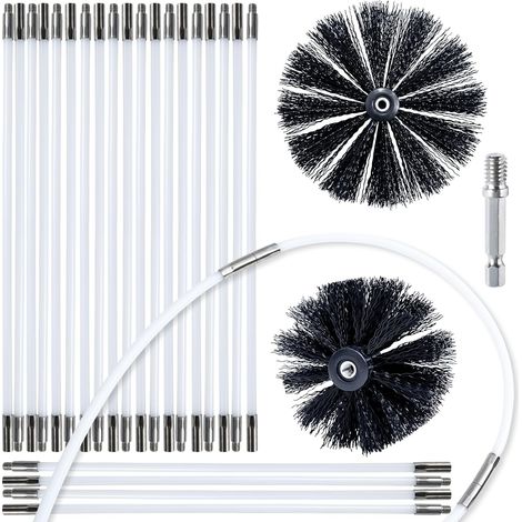 Ensemble de nettoyage robuste pour conduits d'évacuation de sécheuse et cheminées – 10 m – avec têtes de brosse de 4 et 6 pouces – pour les peluches, les cheminées, les poêles à granules et les condui (1/5)