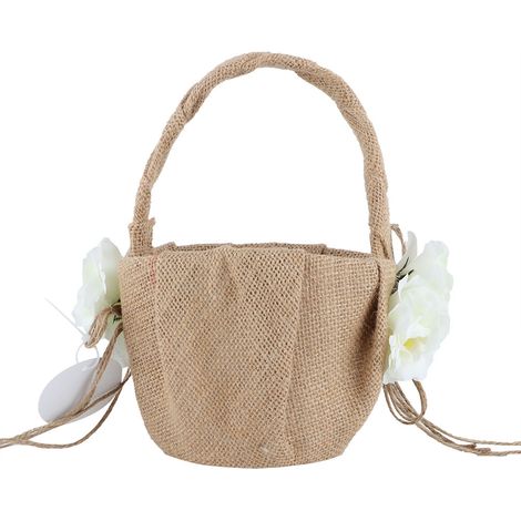 Panier Mariage Coton Lin - Design Rustique Vintage Avec Nœud Corde - Pour Cérémonie Et Fête - 1 Pièce (1/5)