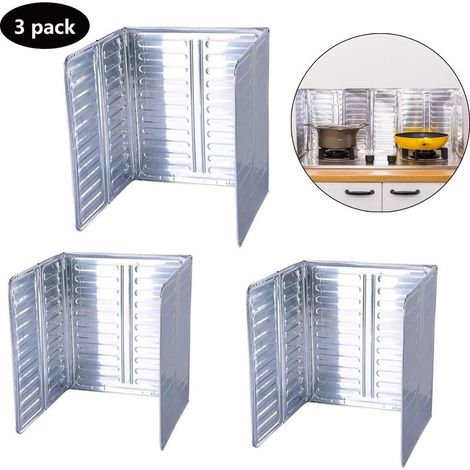 3 Pcs Écran antiéclaboussures de cuisson Bouclier Garde d'éclaboussure d'huile plaque d'aluminium de Garde Antiéclaboussures De Cuisson Pliable pour cuisinière à gaz de cuisine à domicile Ensemble (1/4)