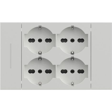 Electraline 22159 Multipresa da incasso Quadra 4 Posti Universali P40, compatibile con tutte le scatole da incasso 3 e 4 posti, Con interruttore/Deviatore, Bianco (1/5)