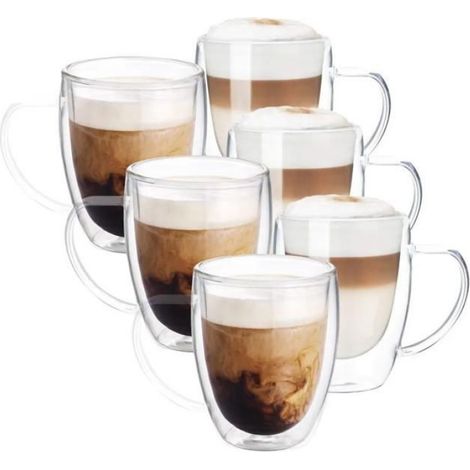 Verre Thermos - Double Paroi - 350 ml - Verre Borosilicaté - Ensemble de 6 Pièces (1/4)