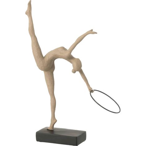 Figurine gymnaste au cerceau sur socle - beige et noir (1/3)
