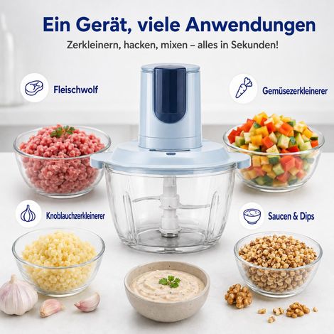 Elektrischer Food-Chopper mit zwei Edelstahlbehältern mit 2 l und 700 ml Fassungsvermögen für pas für kompatible Modelle (1/5)