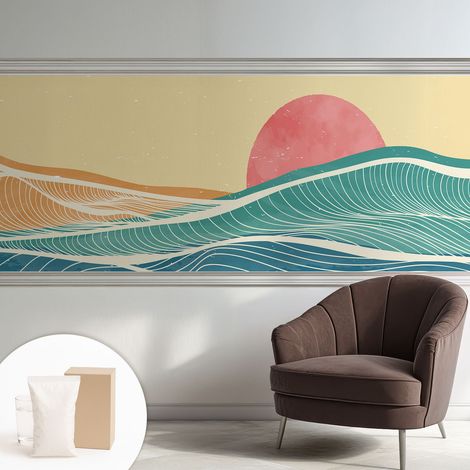 Papier peint intissé décoratif pour chambre et salon Design moderne à poser facilement - Colle incluse gratuite Vagues marines 250x104 cm (1/5)