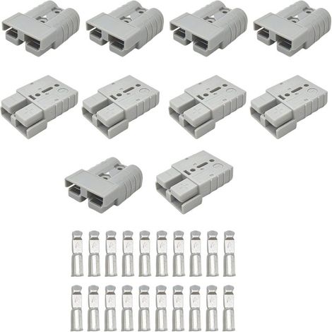 Lot de 10 connecteurs rapides Anderson 50 A, câble gris 6 AWG pour bornes de batterie 12-36 V. (1/5)