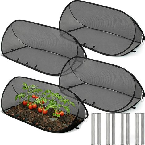 Malla plegable para jardín, ideal para proteger contra insectos y aves. Juego de 4 lonas + 12 estacas (negra). (1/5)