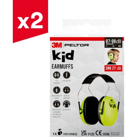Lot de 2 casques anti-bruit 3M™ PELTOR™ pour enfants, SNR 27 dB, vert néon (1/8)