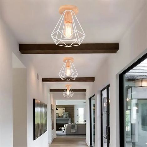 U-do Lot de 3 Plafonnier en Cage Diamant Blanc Couloir E27 Lustre Industrielle Vintage Designe Simple Style Edison pour Salon (1/4)