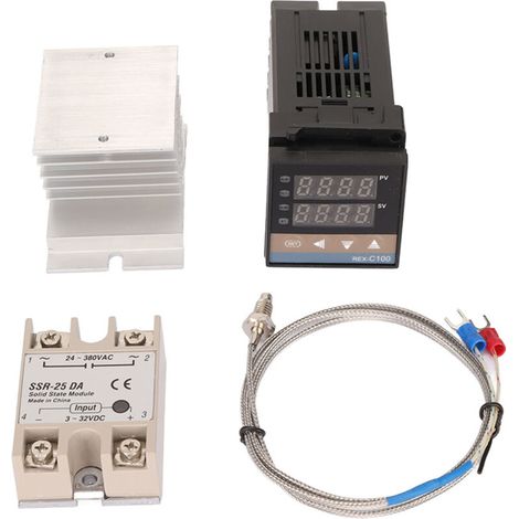 Conjunto de termostato digital PID, controlador de temperatura con relé y disipador de calor para termopar, con soporte para granjas avícolas, 25 A (1/5)