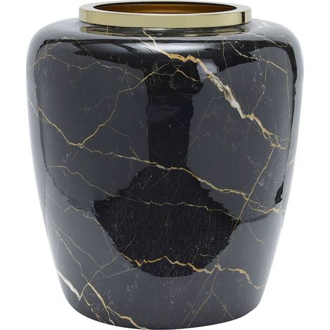 Vase décoratif effet marbre noir et beige en métal élégant - marbre noir veiné beige (1/3)