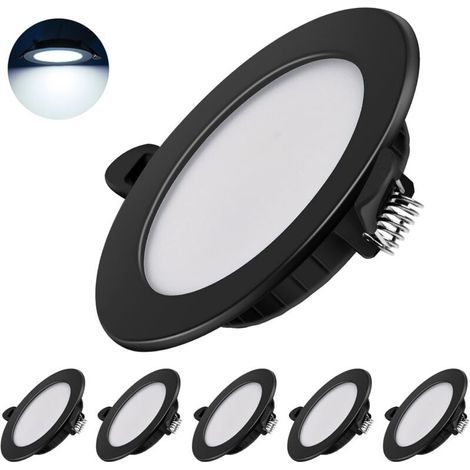 Ultradünne LED-Einbaustrahler 230 V – 6er-Pack 7-W-Einbaustrahler, energieeffiziente Deckenstrahler, Schutzart IP44, für Bad, Küche, Wohnzimmer (Schwarz, 6000 K) [Energieklasse F] (1/5)