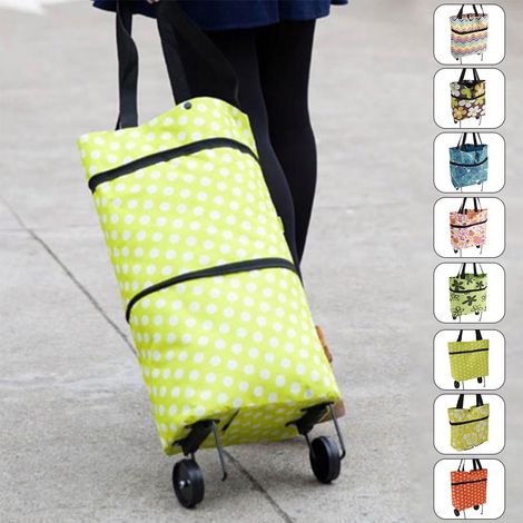 Chariot de Courses Pliable avec Roues et Sac Réutilisable, Cabas de Supermarché Portable (1/5)