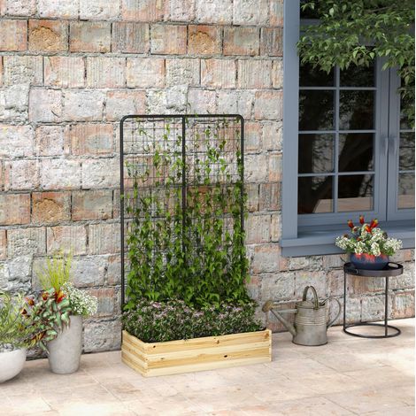 Bac à fleurs surélevé avec treillis en bois naturel, 80 x 38 x 145 cm, pour jardin et balcon (1/5)