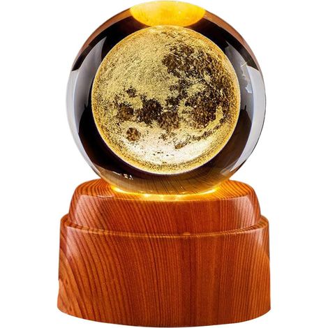 Veilleuse boule de cristal illumine, Base en grain de bois (1/5)