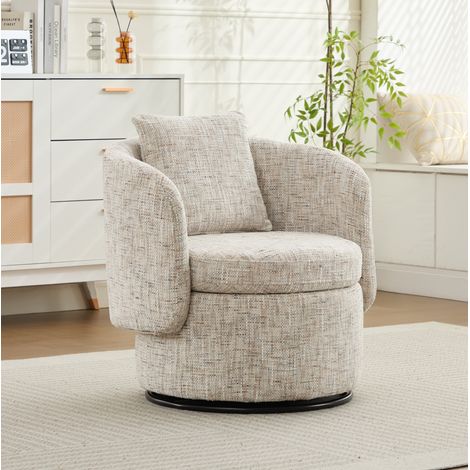 Sillón giratorio 360° marfil de tela chenilla con almacenaje oculto - CHICFURN (1/5)