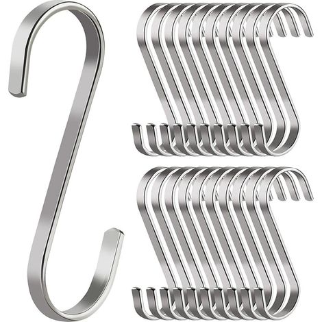 Crochets en S Robustes,20 Crochets de Suspension Plats en Forme de S en Acier Inoxydable Multifonction pour Suspendre Ustensiles de Cuisine,Vêtements,Outils de Jardin,Charge Maximale 10kg,Argent (1/5)