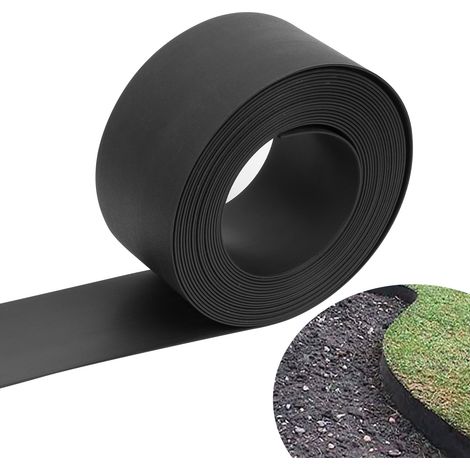 Wolketon Bordure de jardin Bordure de pelouse flexible Bordure de lit en plastique dur Bordure de tonte Jardinage 25mx12.5cmx2mm Noir