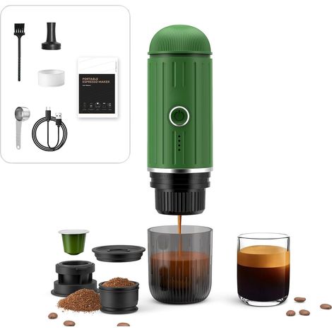 1 Machine à expresso portable, rechargeable 12V, compatible capsules NS et café moulu, pour camping voyage (1/5)