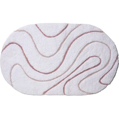 Croydex Soft Pink Swirl Oval Bath Mat, Machine Washable Recycled Cotton Rug, Non Slip Bathroom Mat