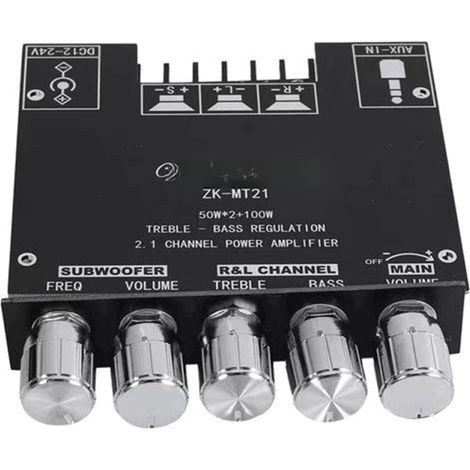 Módulo amplificador de potencia de audio digital MT21 de 2.1 canales con Bluetooth y entrada auxiliar, amplificador de sonido de alta potencia adecuado para bocinas de 20 a 100 W. (1/5)