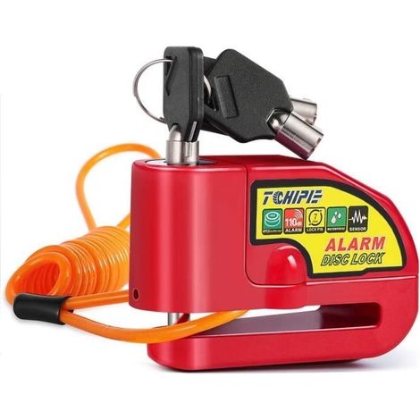 Tchipie Bloc Disque Alarme Moto Antivol Moto/Scooter Cadenas Moto/Scooter/Vélo 110dB 7mm pour Moto 125-- Cadenas Rouge (1/4)