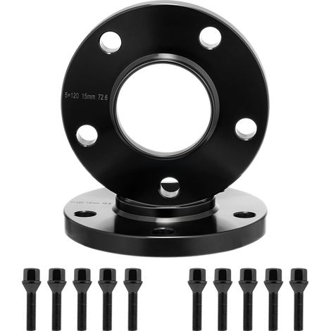Élargisseurs de voie, jeu de 2 entretoises de 15 mm, entraxe : 5x120 mm, alésage central : 72,6 mm, entretoises de 30 mm avec 10 boulons de roue M12x1,5x45 mm pour BMW (1/5)