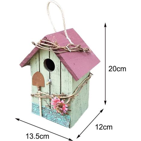 Nichoir Bois [Maison Bois pour Oiseaux] Rope [Maison Bois pour Oiseaux] Rope - Nichoir en Bois Peint à la Main, Maison à Suspendre, Décor de Jardin ou Terrasse, Dimensions Approx. 7.8 inch, Matériaux  (1/4)