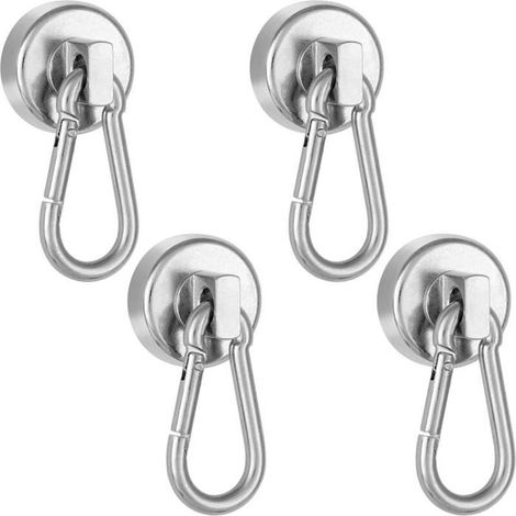 Moschettone magnetico - 4 magneti al neodimio - Gancio girevole a 360° - Acciaio inossidabile - Confezione da 4 (1/3)