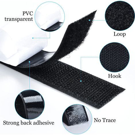 Scratch Autocollant Extra Fort 25M, Rubans Adhésifs Double Face Bande Agrippantes Adhésives (Noir),20mm Adhésives puissant Hook Loop Rubans pour Ménage,Bricolage Et l'artisanat, (1/4)