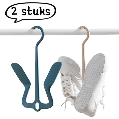 Étagère à chaussures 2 pièces Séchoir à chaussures avec double crochet Séchoir à chaussures d'extérieur avec crochets Rose Cyan (1/5)