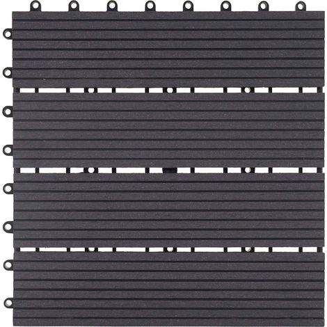 11x carreau WPC Rhone, carrelage balcon/terrasse, optique bois à 30x30cm - 1m² - premium, anthracite linéaire (1/5)