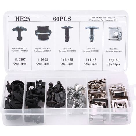 60 clips de fixation pour cache inférieur de protection de moteur (5 types différents) pour Audi