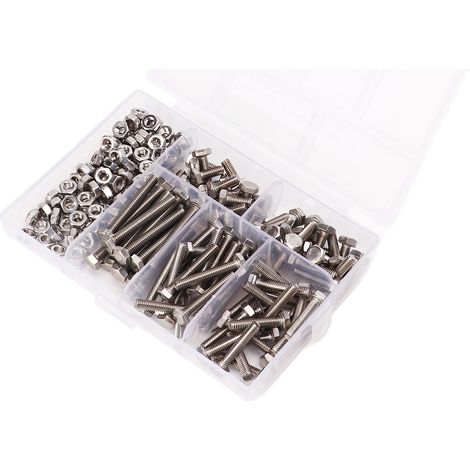 Lot de 200 vis à tête hexagonale en acier inoxydable 304, filetage métrique M4, résistantes à l'oxydation, usage intensif, avec écrous (1/5)